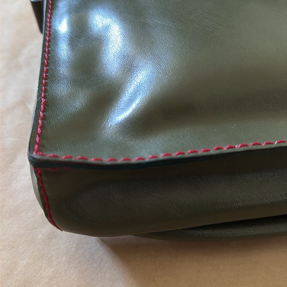Francesco Biasia Army Green Deep Red Leather N Suede Shoulder Bag MINT condition - Picture 3 of 16